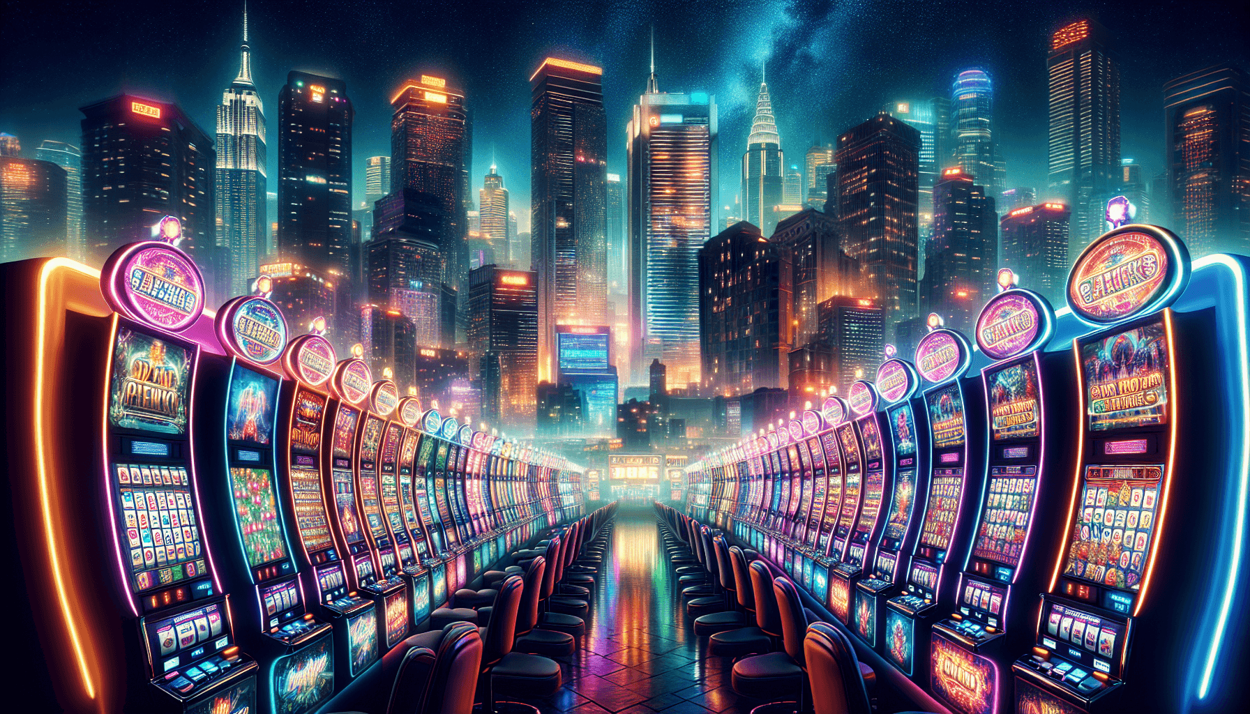 Paisaje urbano nocturno en el juego Slots